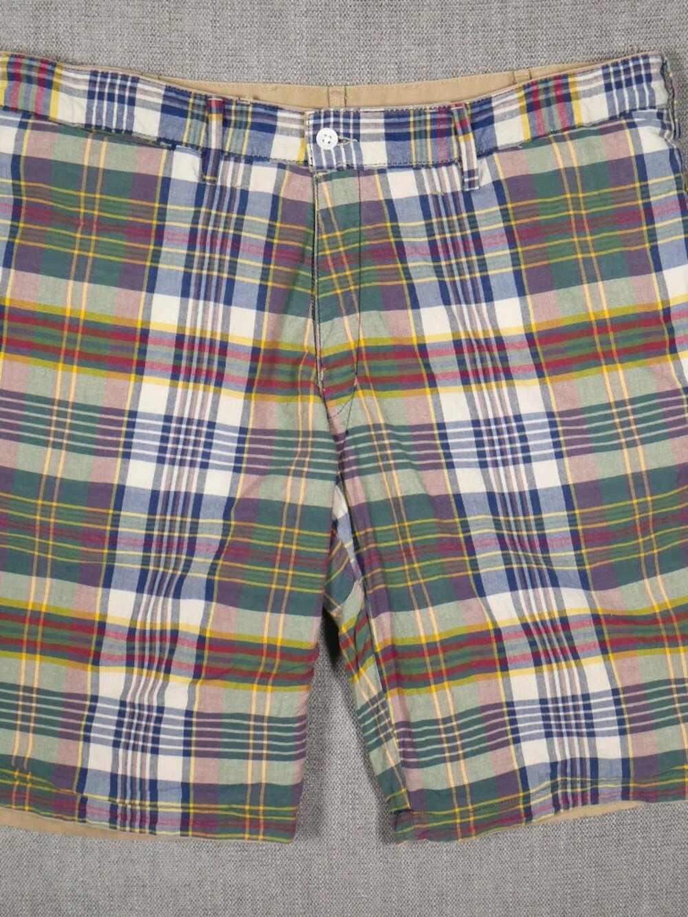 Vintage Polo Ralph Lauren Men's 34W Plaid Cotton Madras Shorts Flat Front Revers